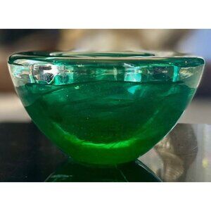Kosta Boda Emerald Green Crystal Candle Holder by Anna Ehrner, 1990's-Sweden